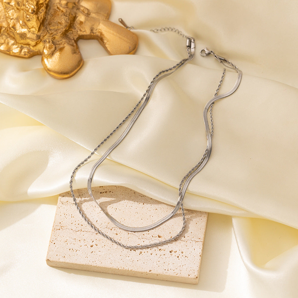 Women's Steel Blade Chain Hemp Flowers Stainless Like Flat Necklace