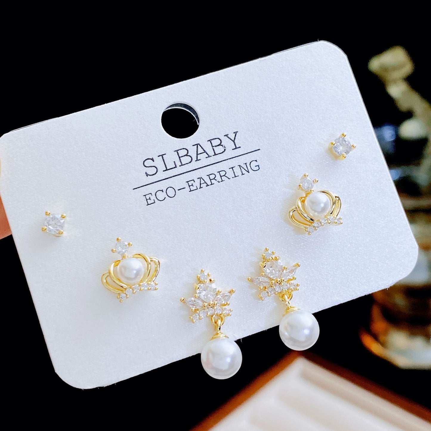 Micro Inlaid Zircon Pearl Commuter Three Pairs Earrings