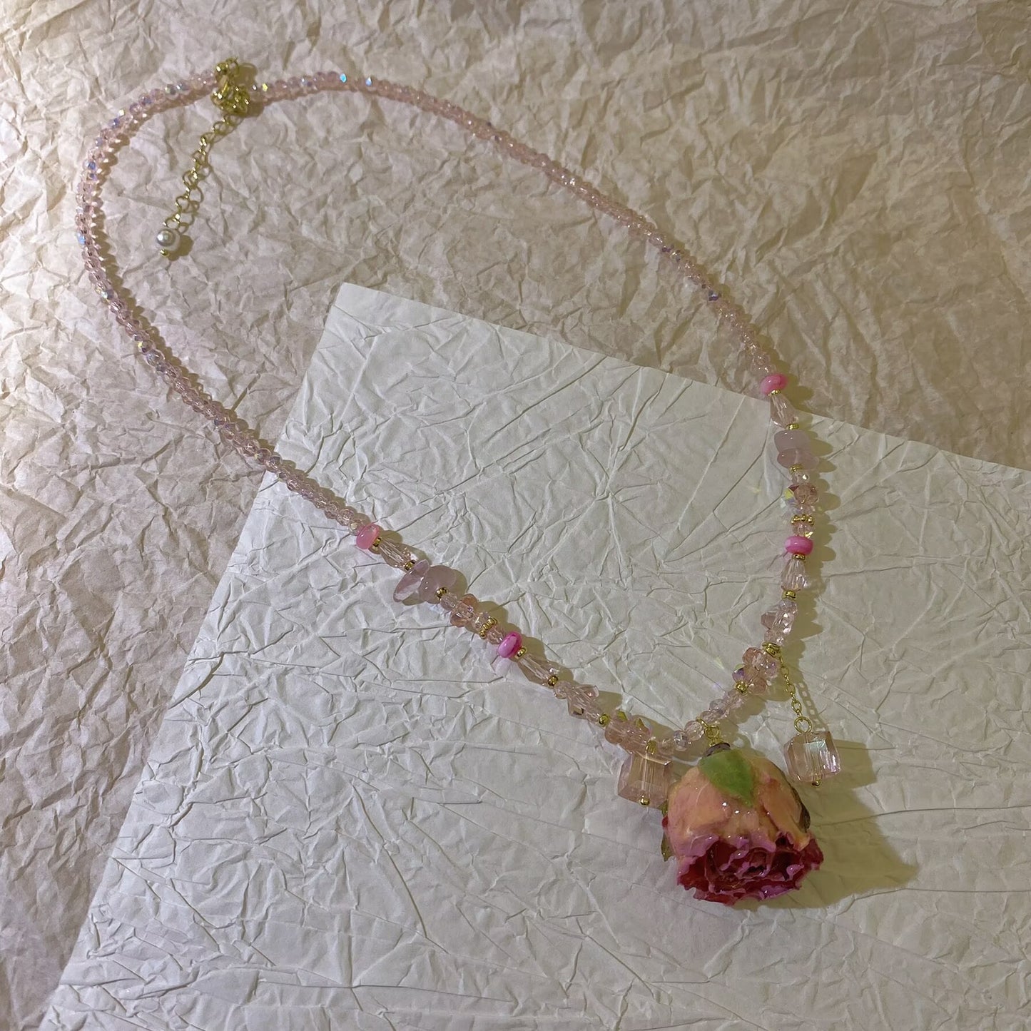 Women's Crystal Rose Flower Beaded Light Luxury High Sense Temperament Clavicle Necklace