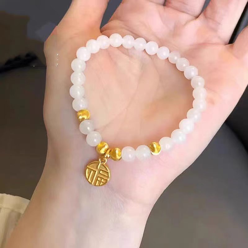 Pearl Lucky Beads Lotus Seedpod Peach Blossom Blessing Card Bracelet