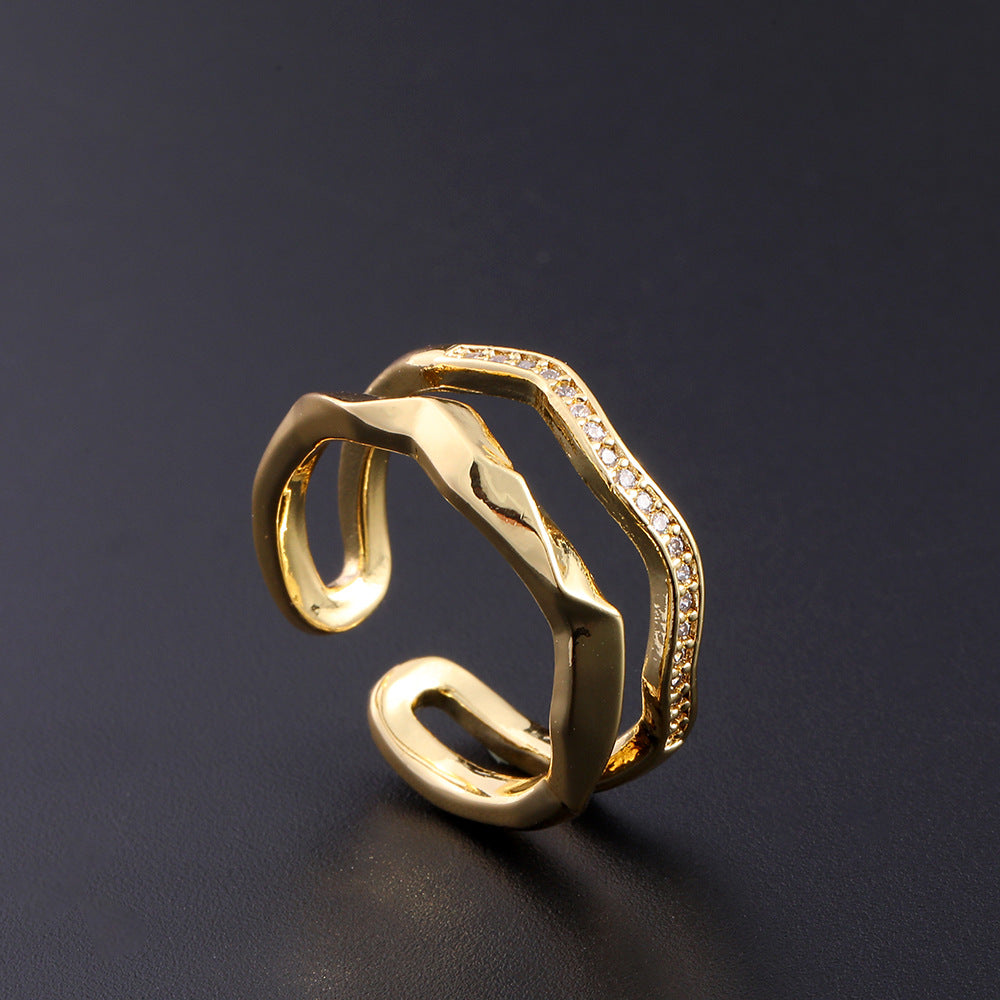 Women's Copper Zircon Electroplated Real Gold Open Index Ring
