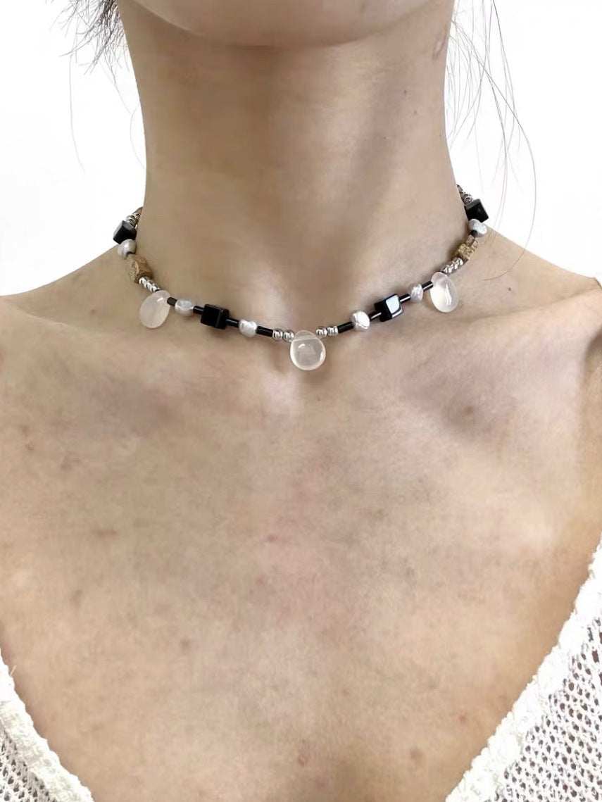 Dark Handmade Advanced Stitching Pearl Water Drop Natural Necklace