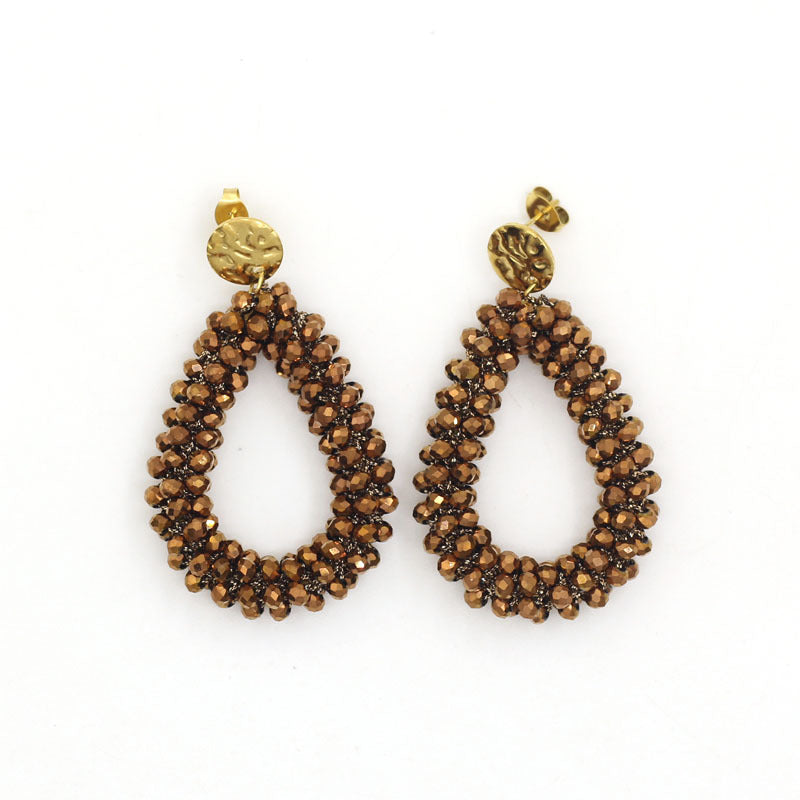 Women's Handmade Woven Crystal Fashion Water Drop Creative Bohemian Chic Earrings