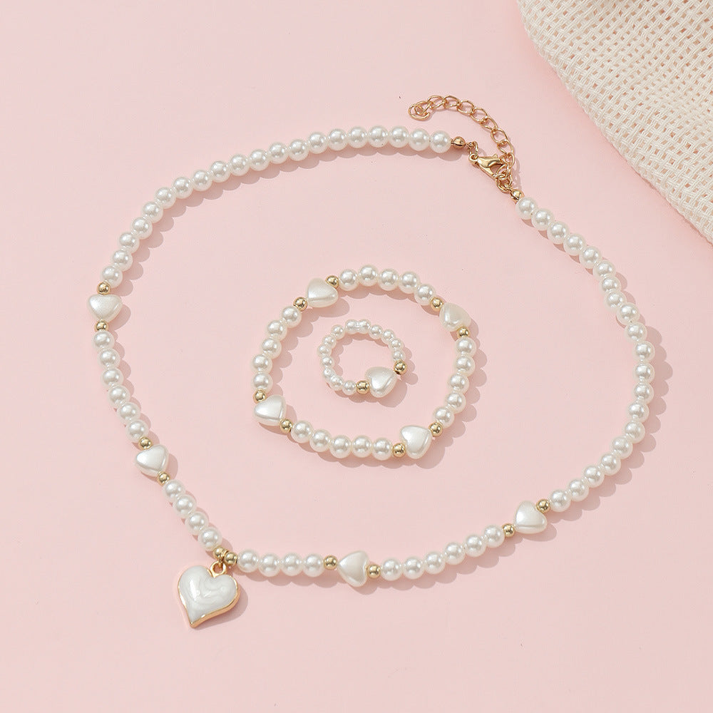 Sweet Loving Heart Imitation Pearl Fashion Jewelry Set