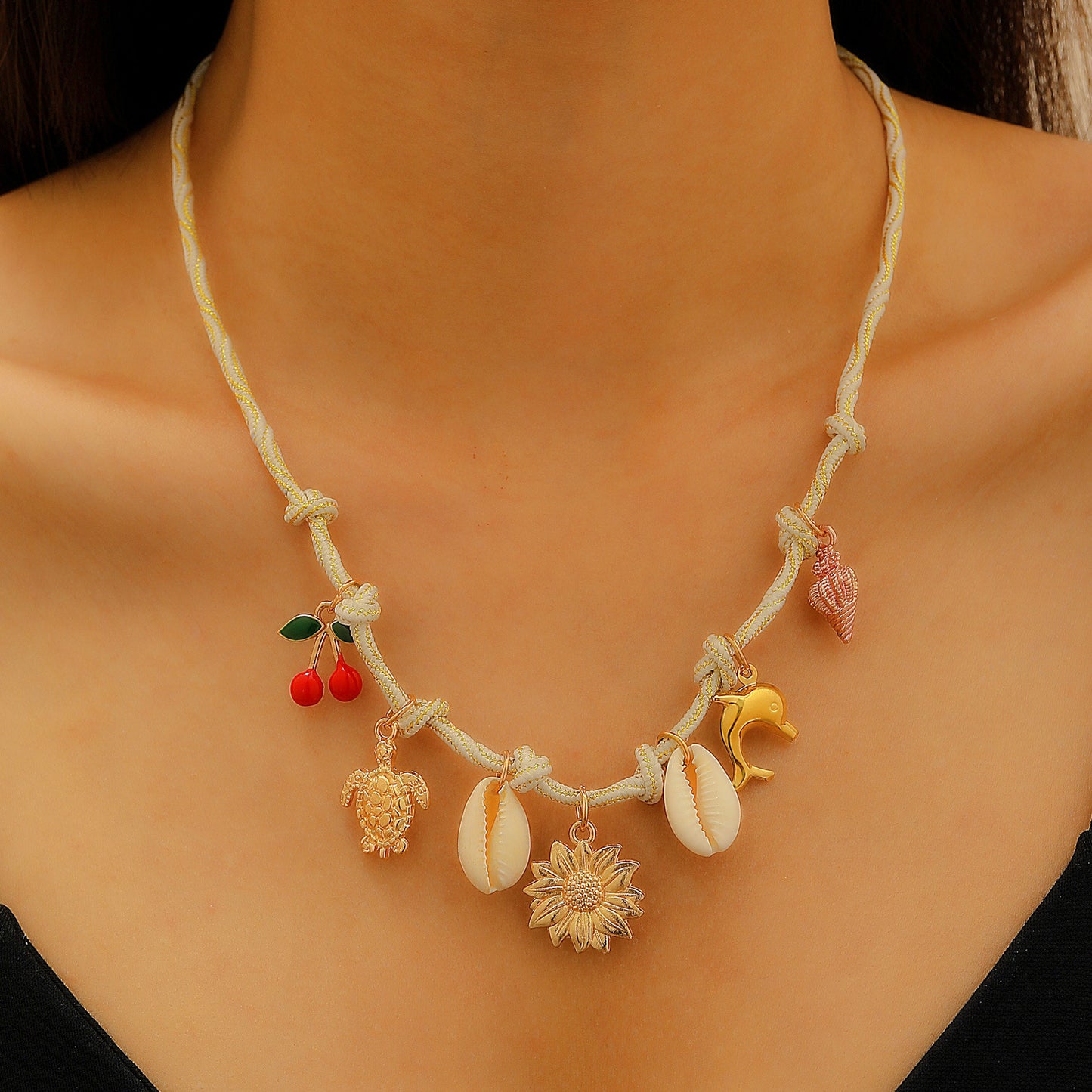 Ocean Style Cartoon Shell Female Bohemian Creative Weaving Turtle Jewelry Set