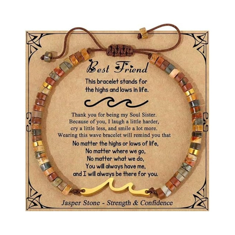 Women's Natural Stone Golden Cross Adjustable Band Bracelets