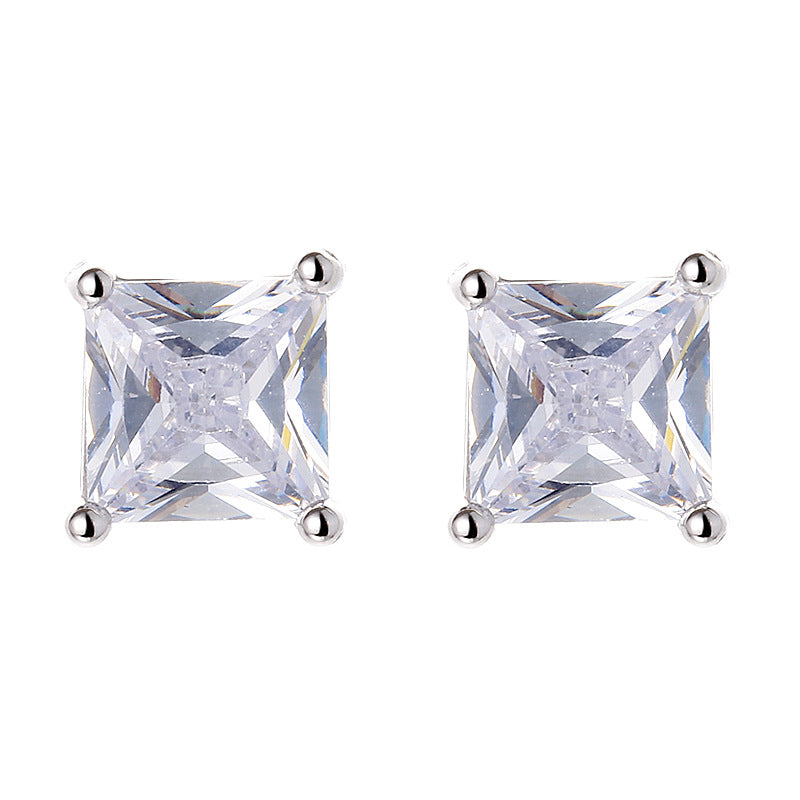 Women's Sterling Sier Square Zircon For Summer Earrings