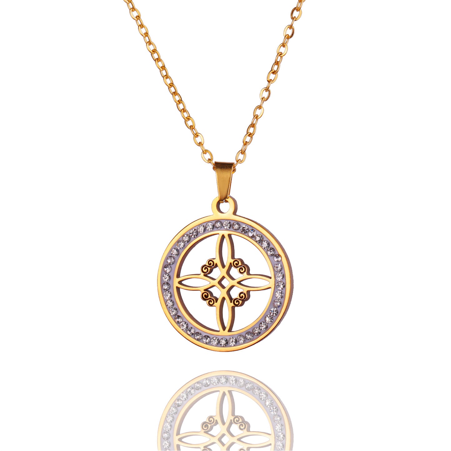 Witch Knot Stainless Steel Clear Zircon Round Charm Christmas Pendants