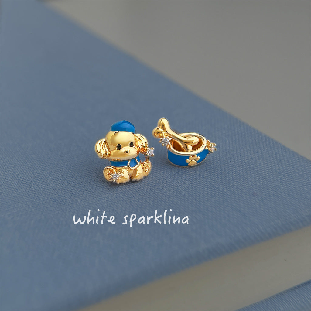 Personality Designer Enamel Drip Glazed Painted Puppy Bone Earrings