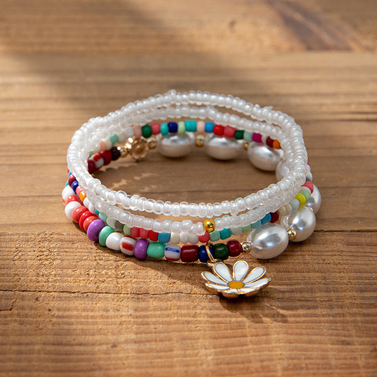 Women's Bohemian Vacation Style Twin Design Sense Glass Beads Stretch Bracelet