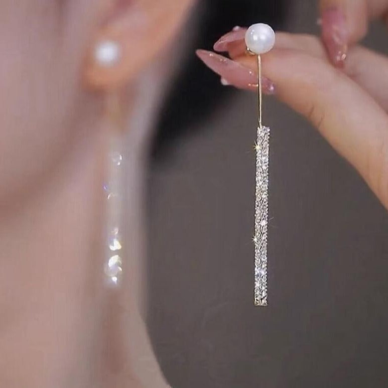 Women's Sier Pin High-grade Full Rhinestone Tassel Light Stud Earrings