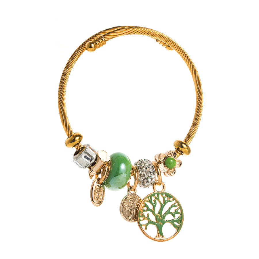 Stainless Steel Lucky Tree Drop Oil Bracelet