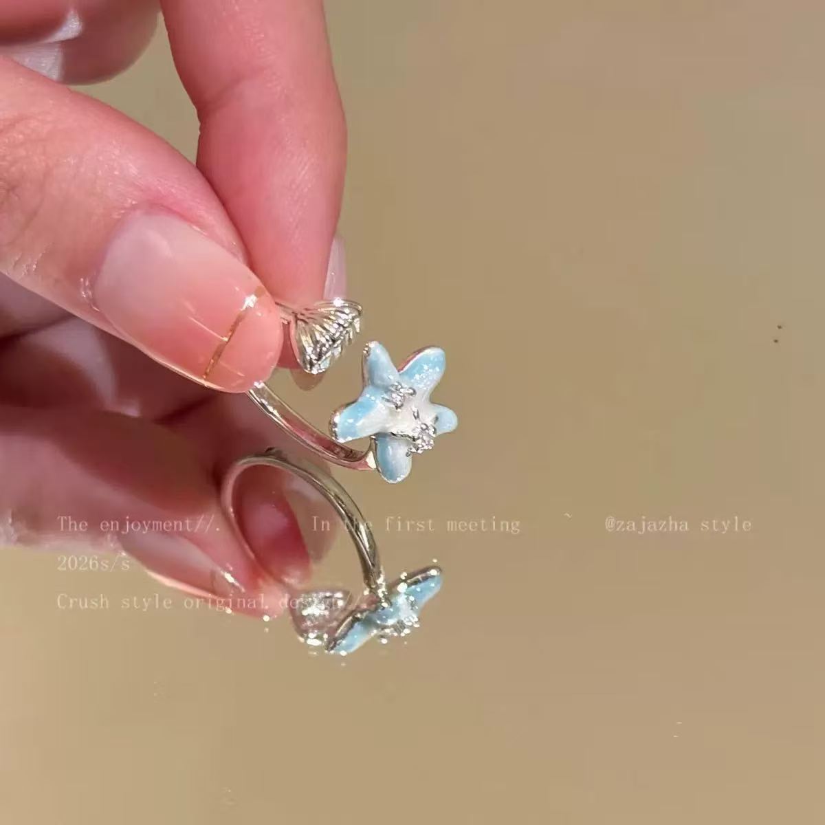 Milk Shell Blue Starfish Open For Ring