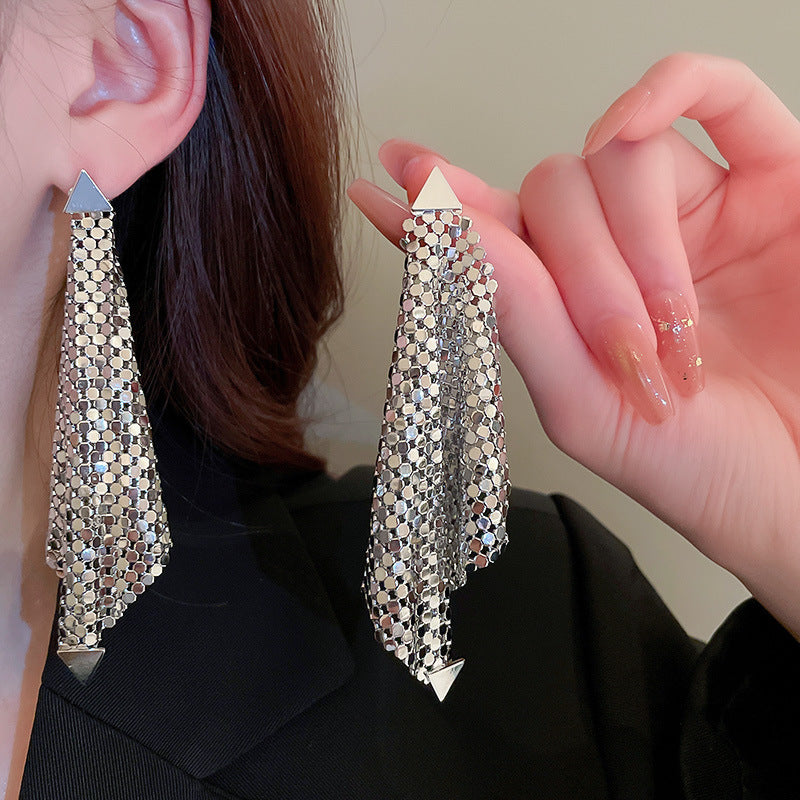 Women's Sier Needle Zircon Water Drops Tassel Fashionable Light Luxury High-grade Rings