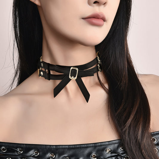 Women's High-grade Fashion Bow Personalized Adjustable Leather Neck Collar