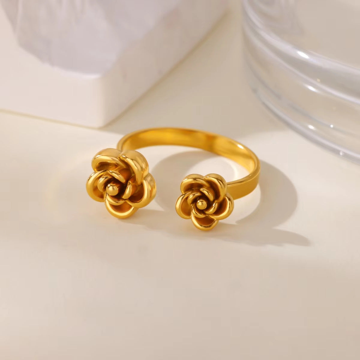 Simple Rose Series Stainless Steel Gold Plated Ring