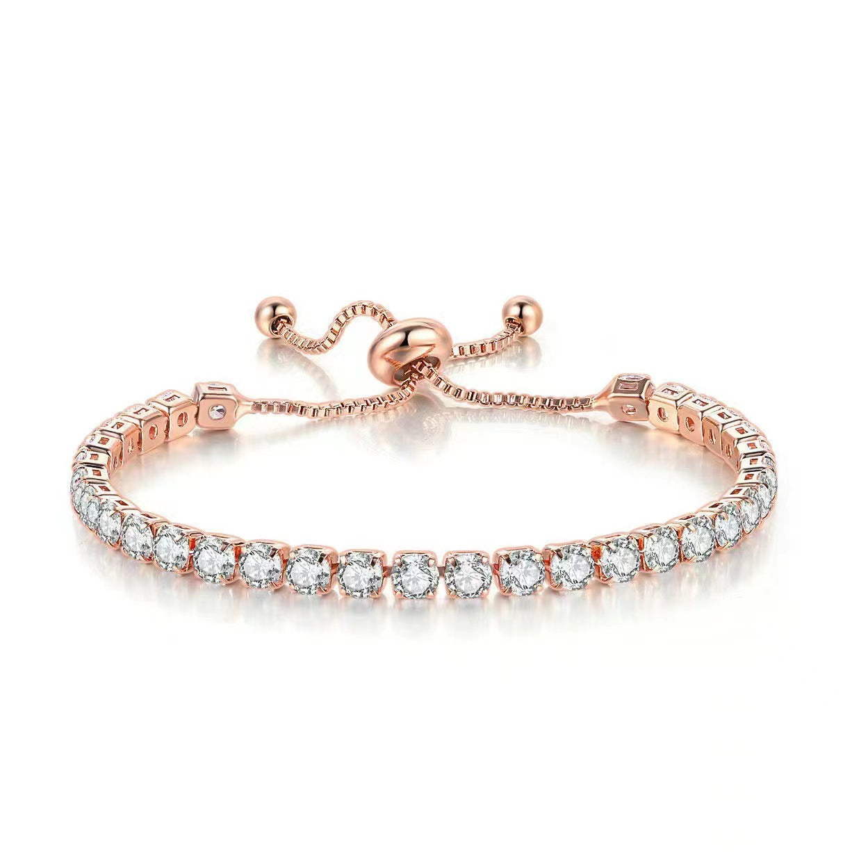 Women's Round Single Row Full Diamond Adjustable Bracelets