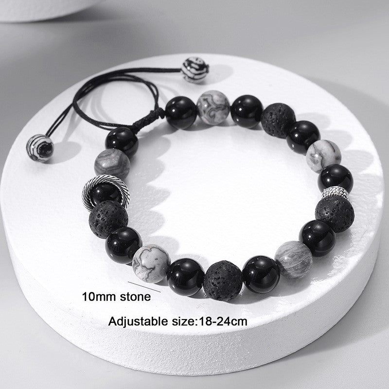 Men's Volcanic Rock Map Stone Beaded Weave Bracelet