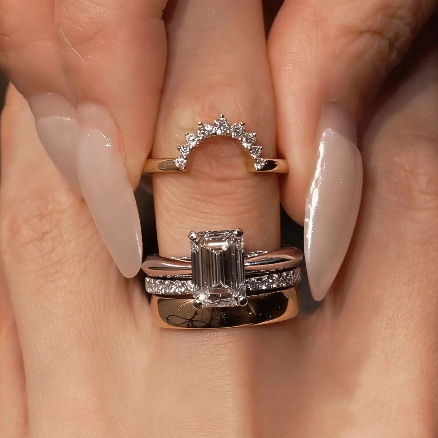 Rhinestone Twin Open High Sense Fashion Niche Personality Rings