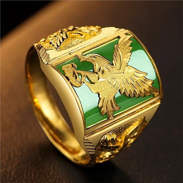 Vietnam Placer Gold Domineering Wings Eagle Hollow Man's Faucet Ring