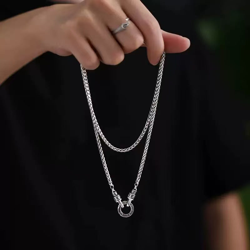 Women's & Men's Ethnic Style Double Circle Round Buckle Six Words Mantra Keel Necklace