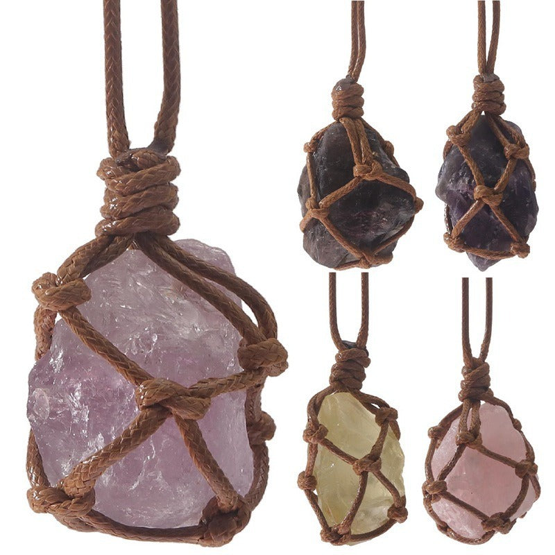 Handmade Woven Irregular Stone Net Rough Necklace