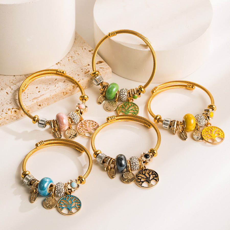 Stainless Steel Lucky Tree Drop Oil Bracelet