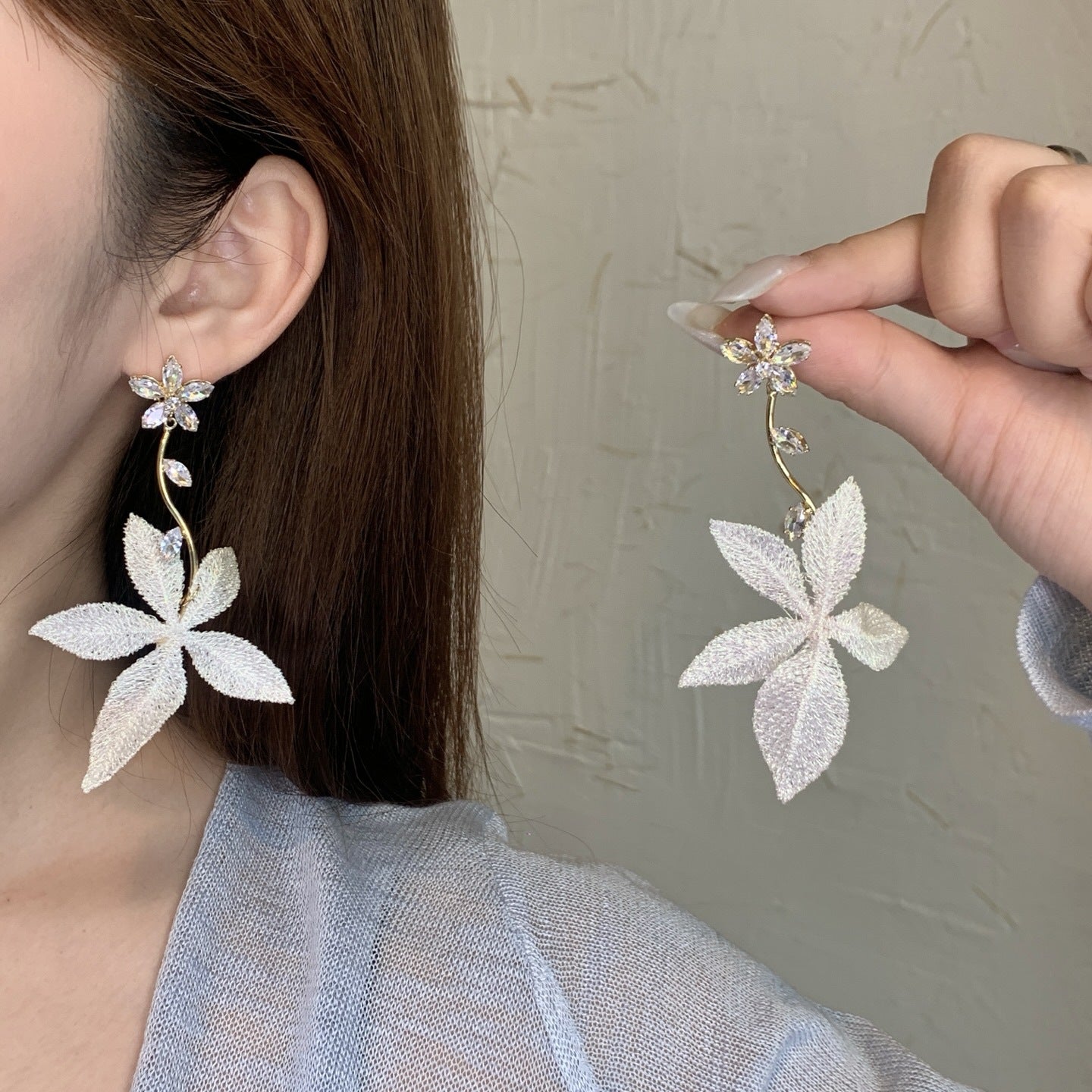 Women's Super Fairy Dopamine Color Mesh Flower Tassel For Unique Beautiful Earrings