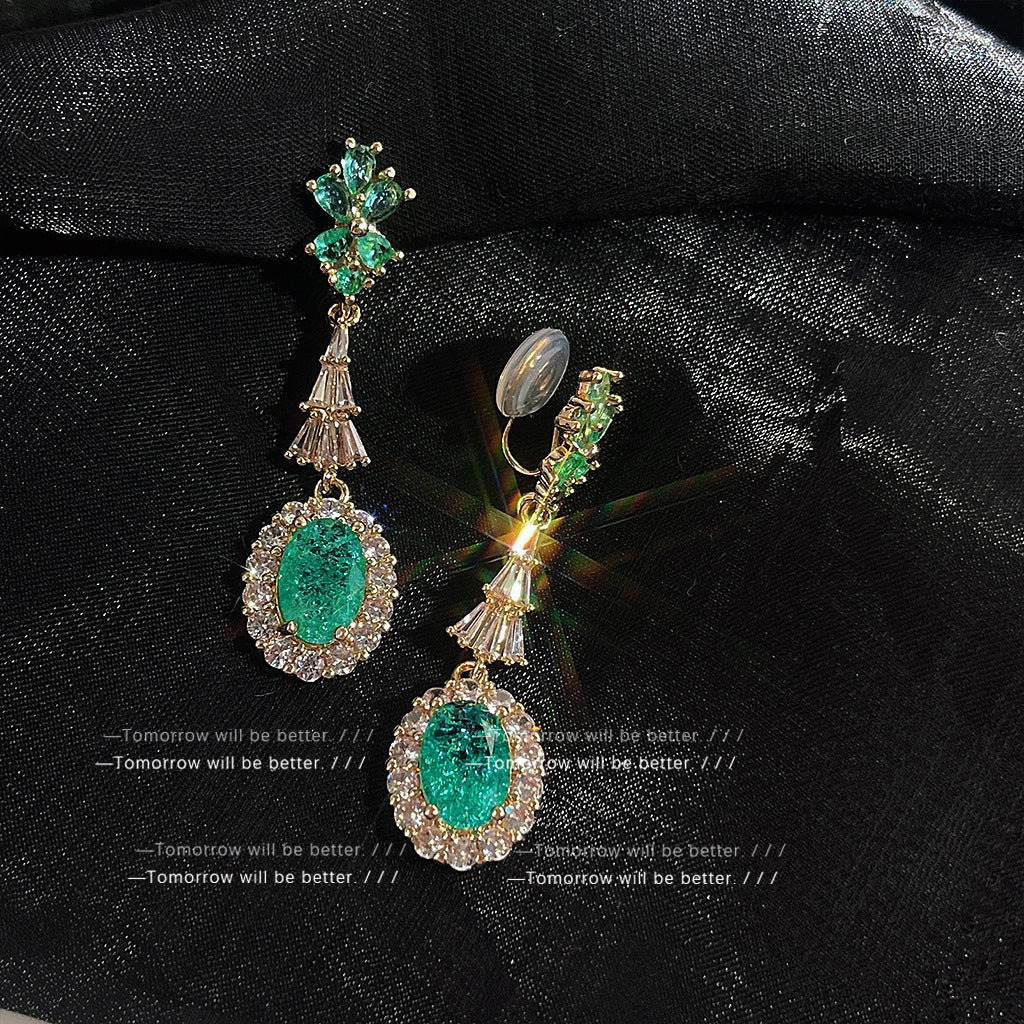 Gold Electroplated Colored Gems Zircon Design Earrings