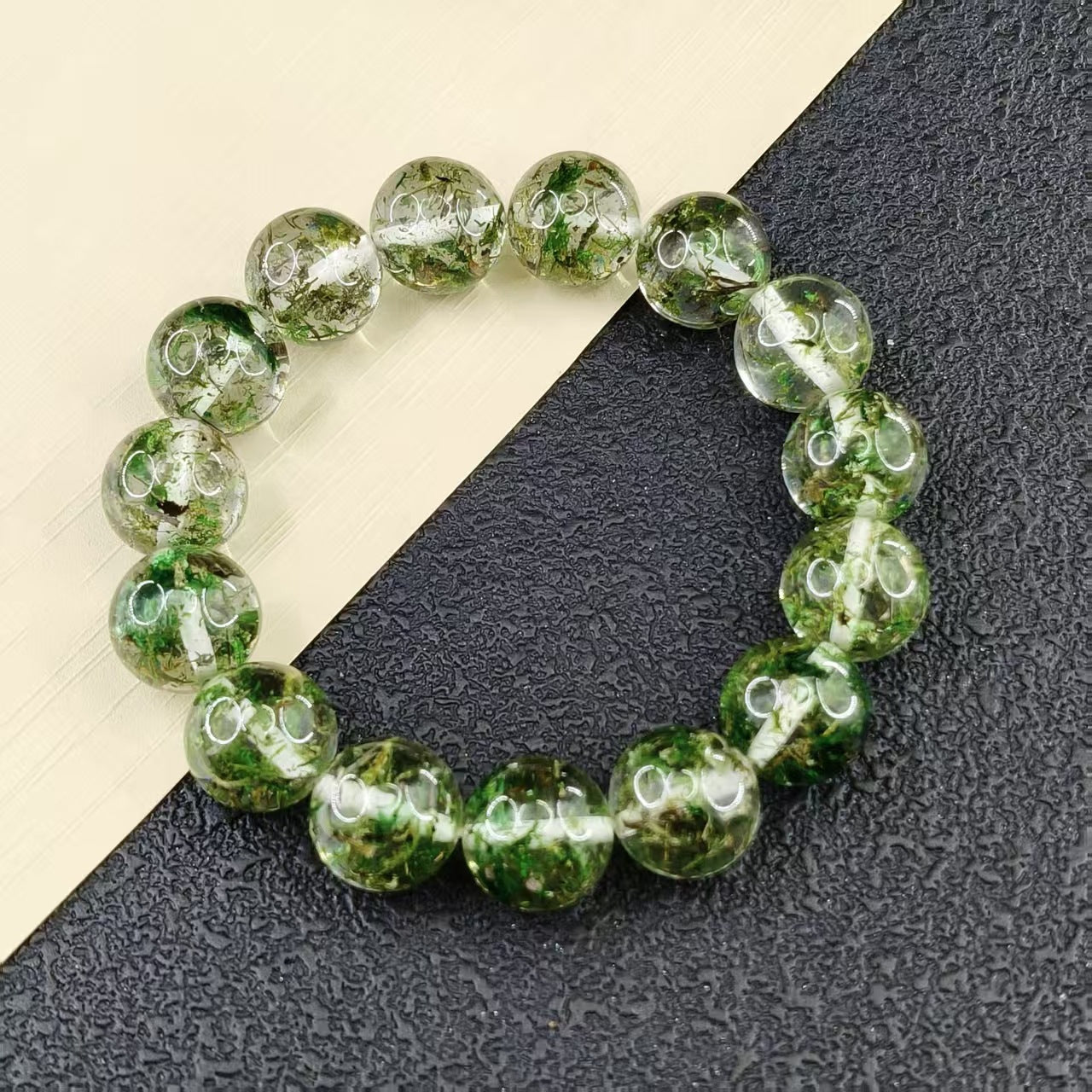 Women's & Men's Green Phantom Second Generation Amber Round Beads Grass Resin Live Bracelets