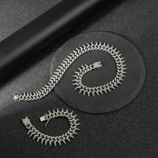 Women's & Men's With Thorn Full Drill Bit High-grade Hip Hop Rap Necklaces