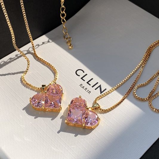 Women's Super Shiny Pink Crystal Glass Love Affordable Luxury Fashion Necklace