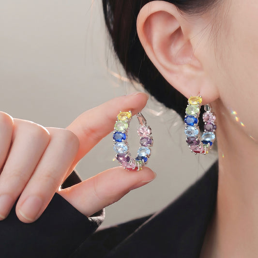 Light Luxury High-grade Dopamine Color Zircon Sier Needle Rings
