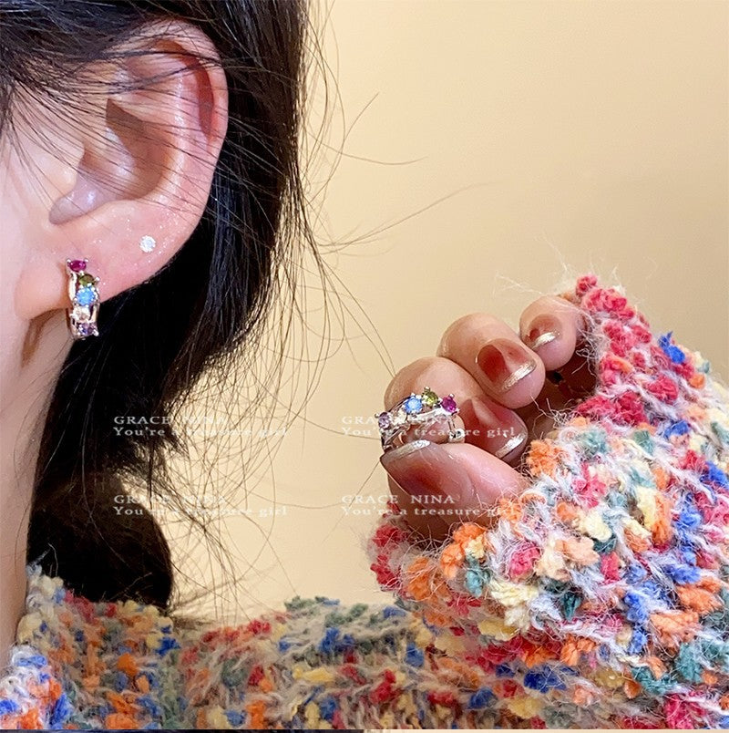 Hot Colorful Zircon Small Delicate Ear Western Style Female High Earrings