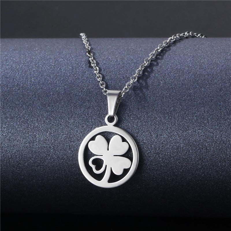 Stainless Steel Cut Hollow Geometry Tag Necklace