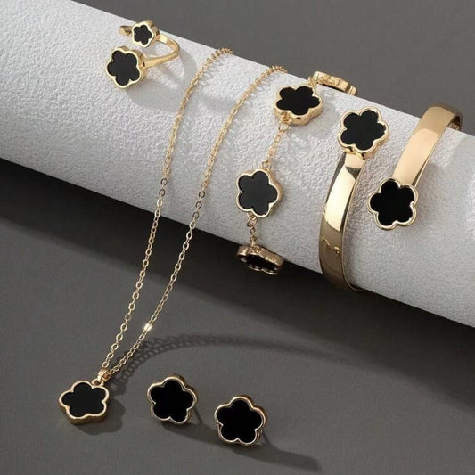 Korean Style Five Leaf Flower Fashion Lucky Ear Jewelry Set