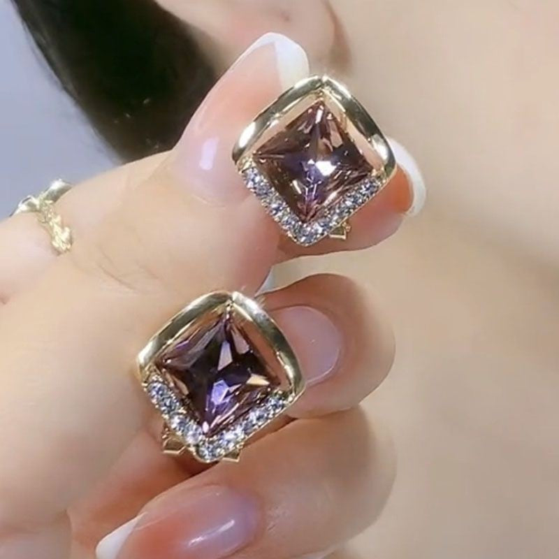 Diamond Square Light Luxury Versatile Exquisite Earrings