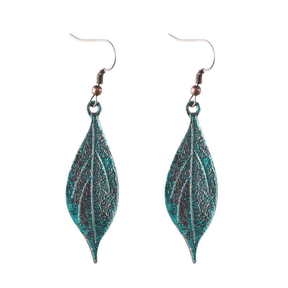 Ancient Blue Leaf-shaped Distressed Leaf Vintage Court Style Simple Stud Earrings