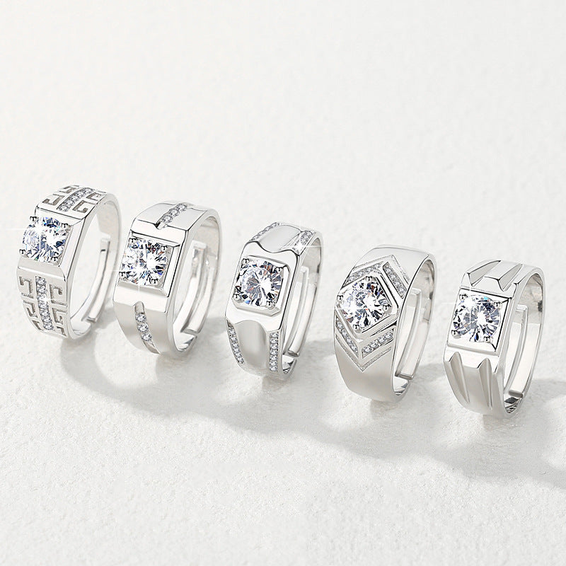 Men's Diamond Single Simulation Karat Wedding Classic Temperament Ring