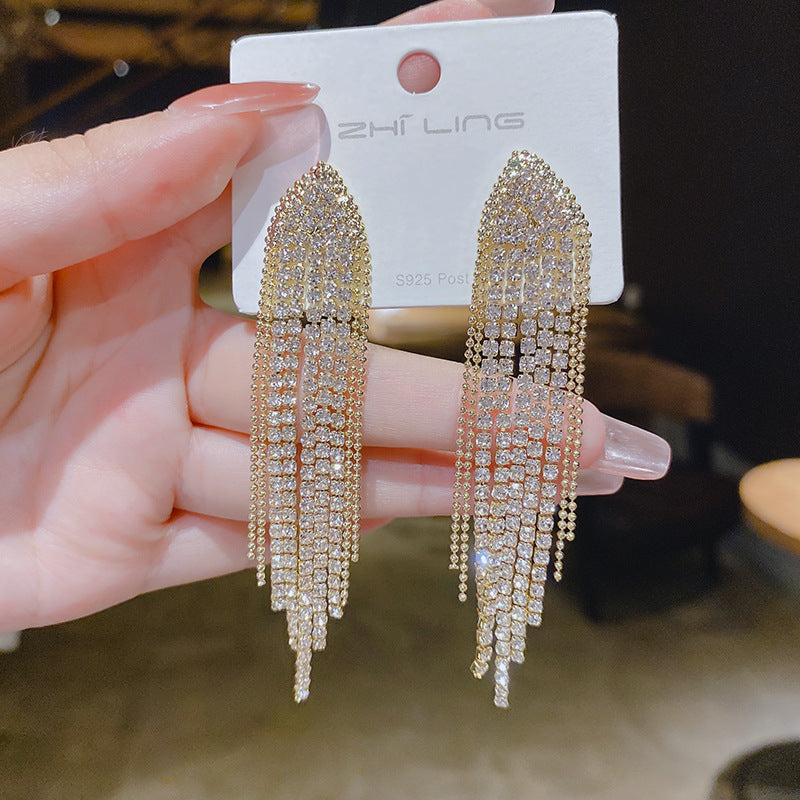 Women's Full Diamond Geometric Triangle Long High Earrings