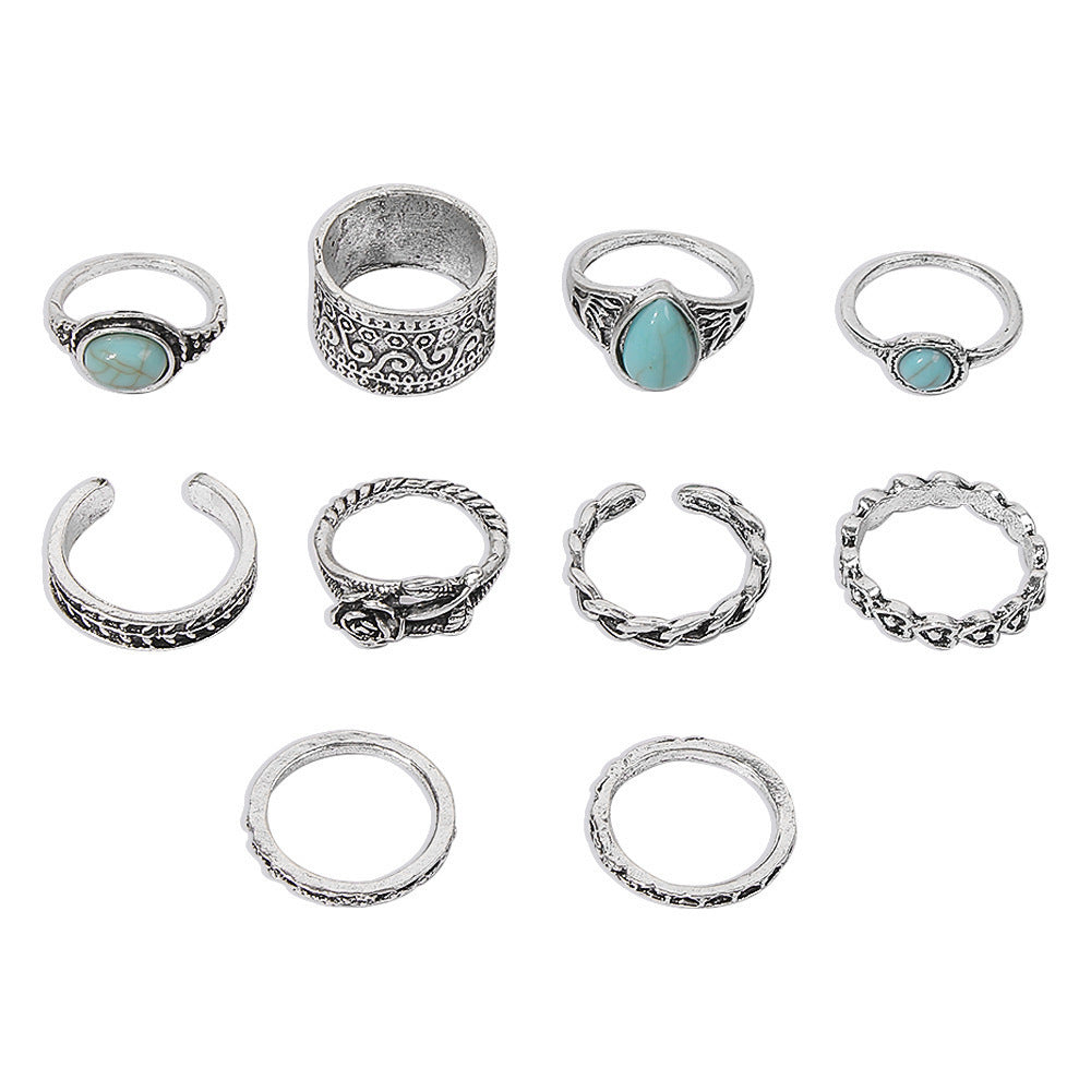 Vintage Totem Flower Turquoise Knuckle Pieces Rings