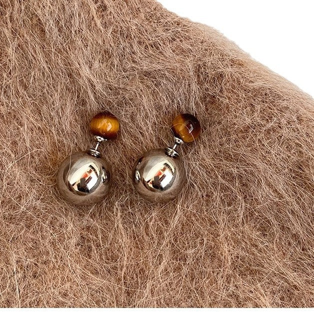 Women's Tigereye Metal Beads Niche Personality Simple Earrings