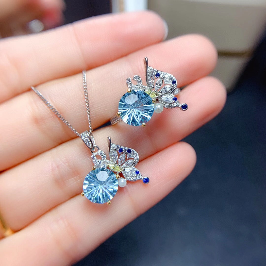 Fairy Design Butterfly Live Broadcast Sky Blue Jewelry Set