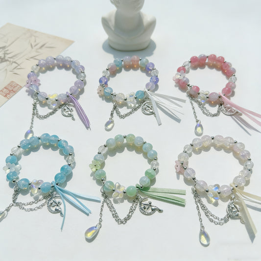 Chinese Style Butterfly Ribbon Glass Female Summer Niche Hot Flower Bracelet