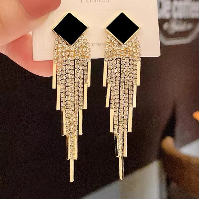 Women's Fashion Exaggerated Rhinestone Long Fringe High-grade Earrings