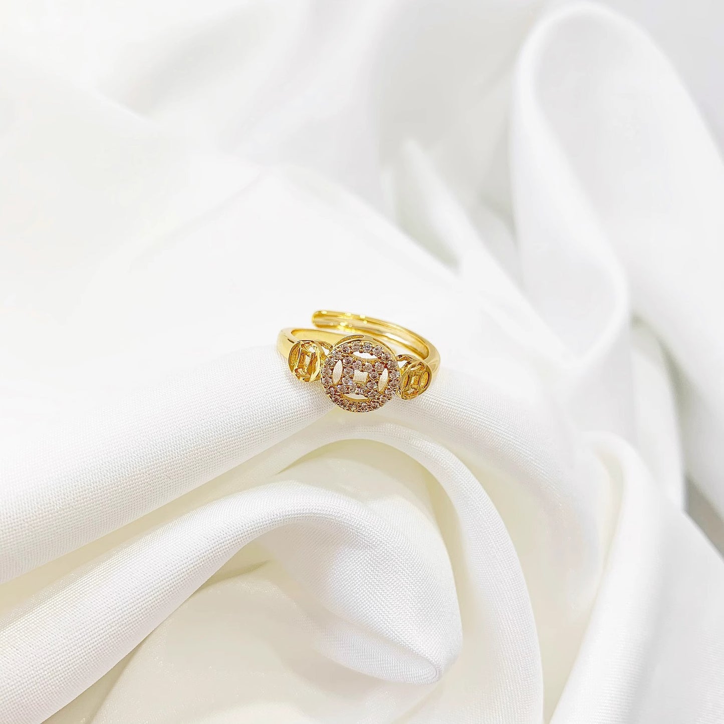 Micro Inlaid Zircon Coin High-grade Opening Ring