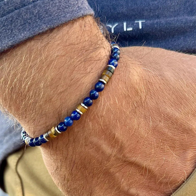 Men's Drawing Stone Vintage Beaded Versatile Niche Flat Beads Natural Bracelet