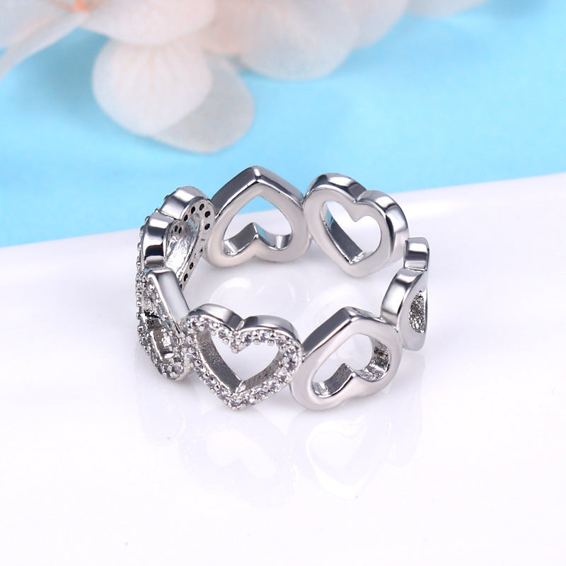 Women's Style Hollow Love Heart-shaped Fashion Personality Diamond Opening Retro Simple Rings