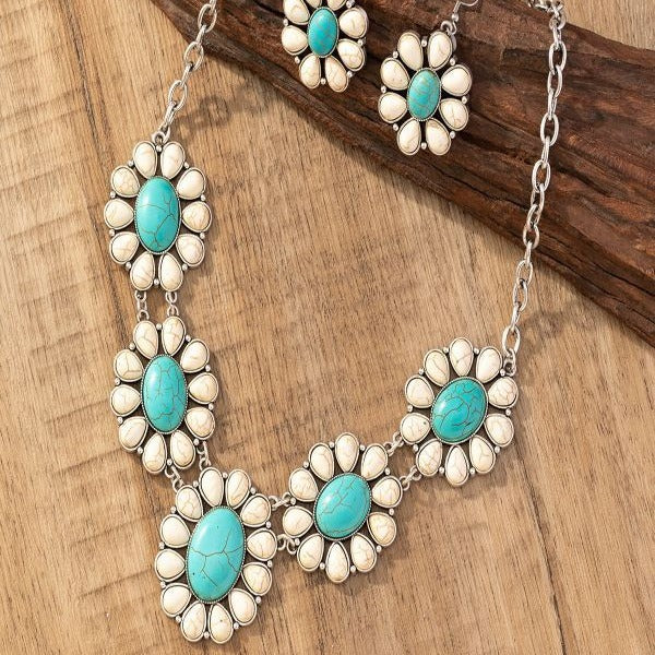 Retro Personalized Turquoise Flower Bohemian Chinese Style Earrings