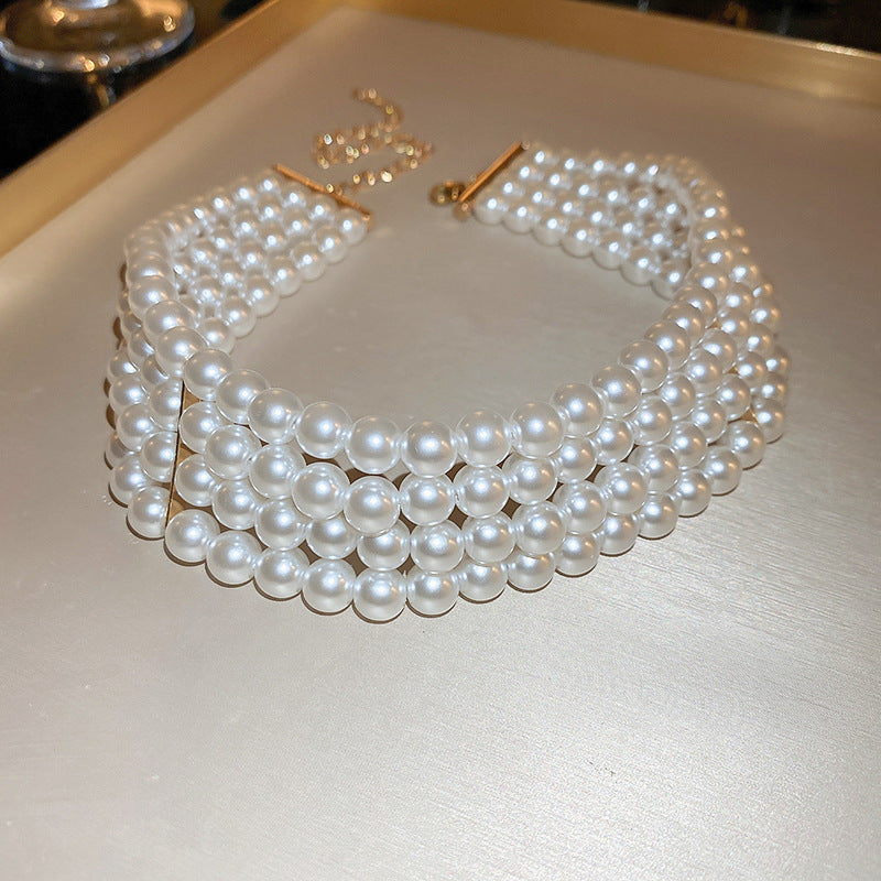 Women's Pearl Side-by-side French Retro Fashion Short Light Luxury Necklaces